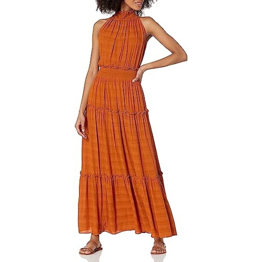 Just Taylor Smocked Spiced Orange Maxi Halter Dress-Size 2 NWT